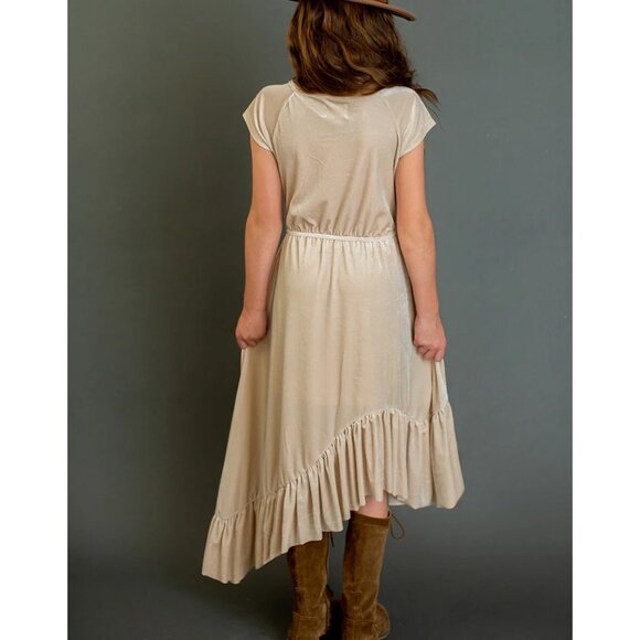Joyfolie Aleena Girls Ivory Velvet High-Low Dress With Cap Sleeves size 5 new - Picture 4 of 10